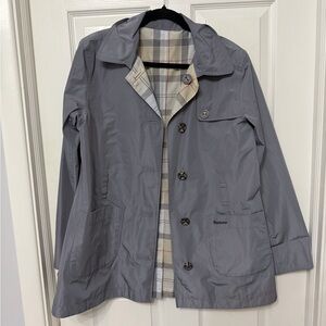 BARBOUR oak reversible trench coat blue plaid‎ size 8